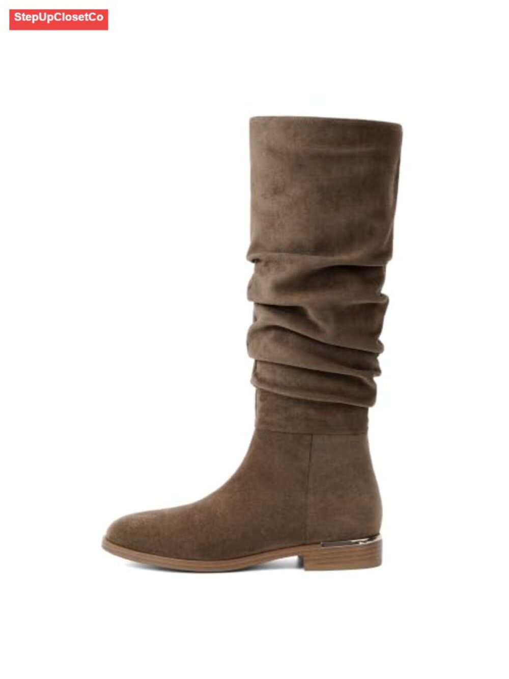 Slouchy Faux Suede Ruched Knee High Boots Round Toe Block Heel